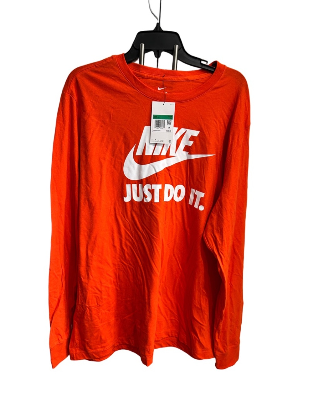 Nike Orange Long Sleeve Tee with White Swoosh Graphic